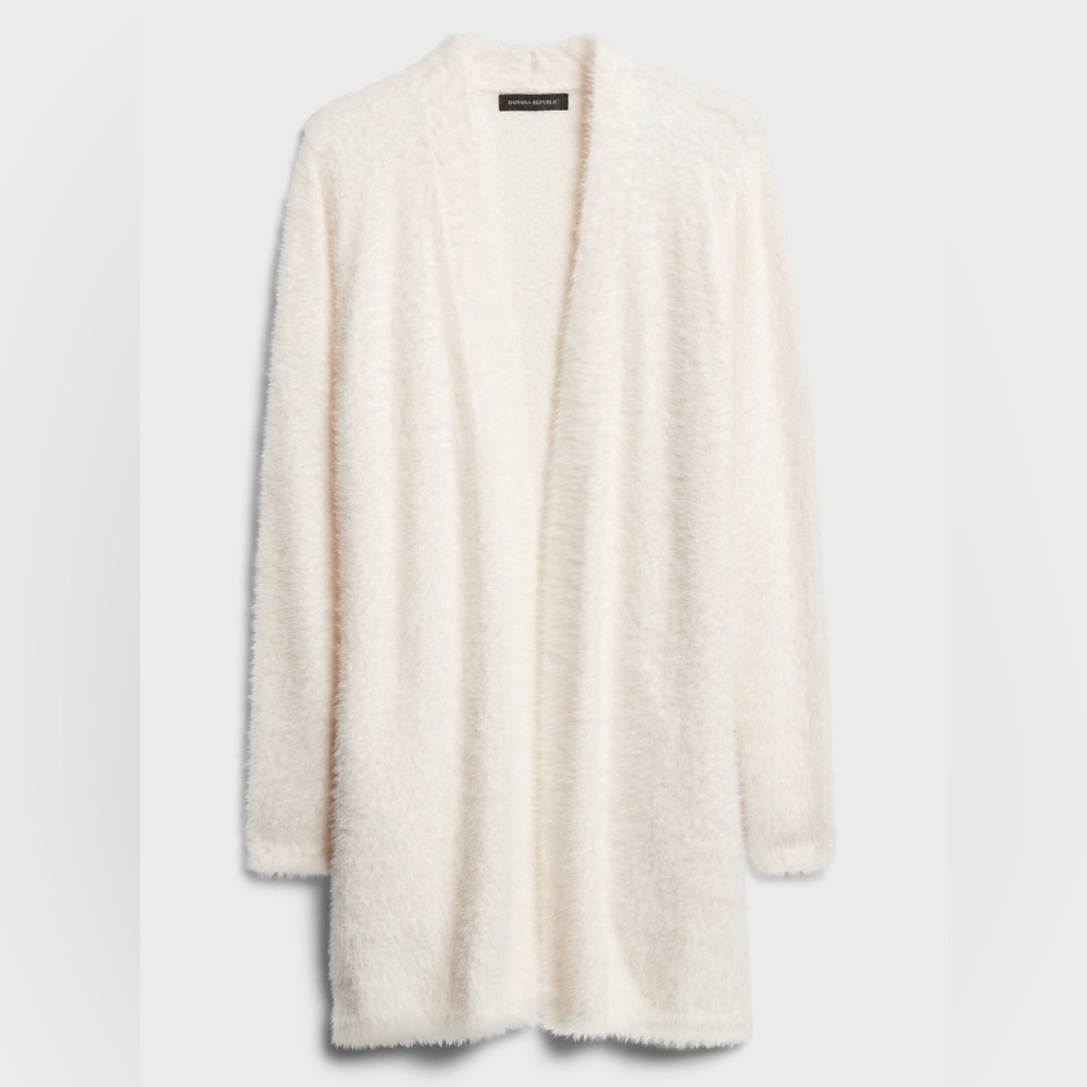 Banana Republic Fuzzy Long Cardigan Sweater in ivory white - M